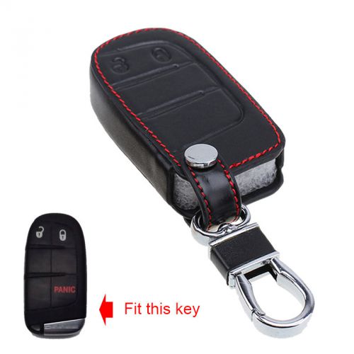 For dodge car black leather remote 2button key fob case cover holder chain 1pcs