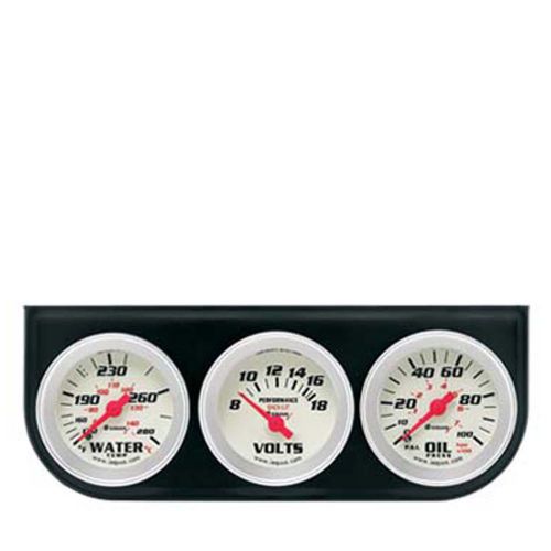 Equus 8200 2&#034; triple gauge kit oil/volt/water white dial faces