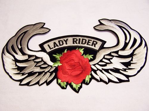 #0594 s motorcycle vest patch lady rider red rose