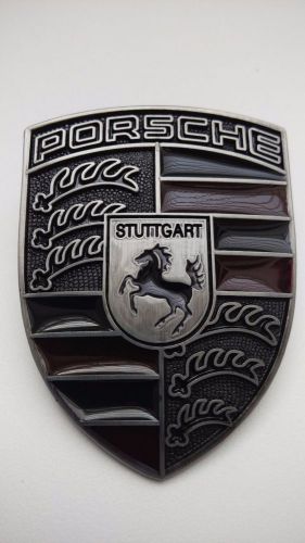 Porsche pewter burgundy hood emblem logo crest badge bidding