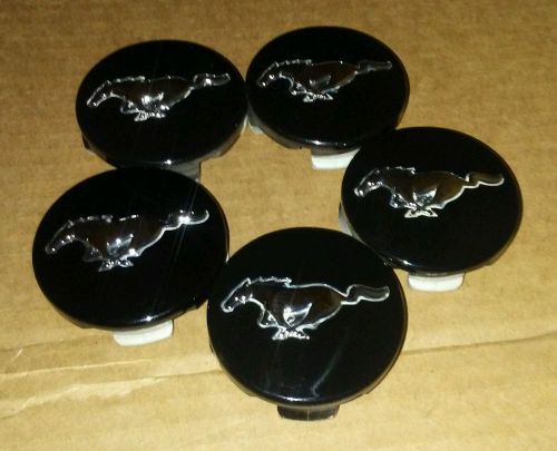 2015-2016 ford mustang black wheel center caps, set of 5 oem ford