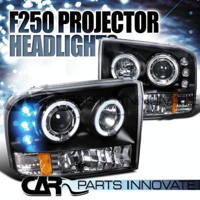 Ford f250 f350 f450 f550 super duty led halo projector headlights lamp black