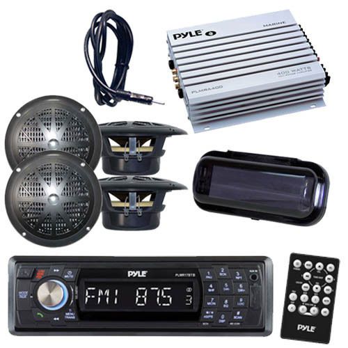 Detachable face marine radio player &amp; bluetooth 4 speakers + amp /cover +antenna