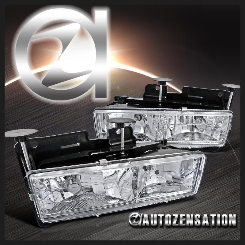 88-98 chevy gmc sierra yukon c10 c/k pickup euro chrome clear headlights