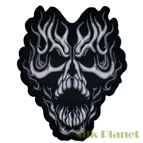 11&#034; flaming skull hell burn rock motorcycle biker back patch vest mc club tattoo