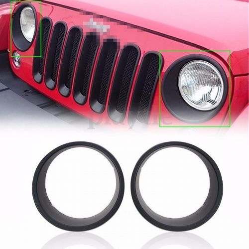 2pcs abs black front lamp headlight cover trim for jeep jk wrangler 2007-2015