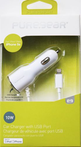 Puregear 10w car charger w usb port for iphone 5, 5c, 5s, 6, 6 plus white