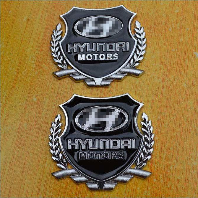 2 x silver metal motor car marked car emblem badge decal car sticker for hyundai