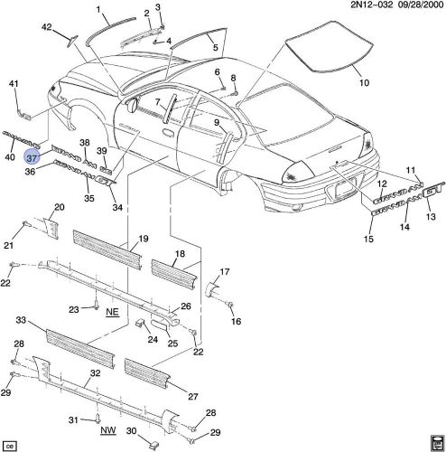 New genuine gm front door nameplate &#034;grand&#034; 1996-2002 grand am  gm# 22650199