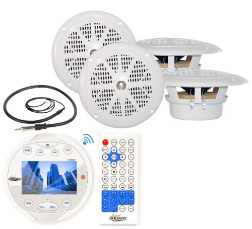 4 white 4&#034; 100w marine speakers, marine bluetooth am fm mp3 round radio/antenna