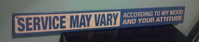 "service may vary" metal sign.garage shop,chevy ford,man cave