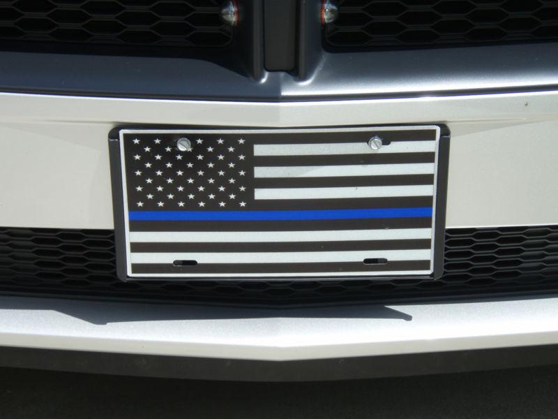 Subdued us flag thin blue line reflective license plate tag police sheriff