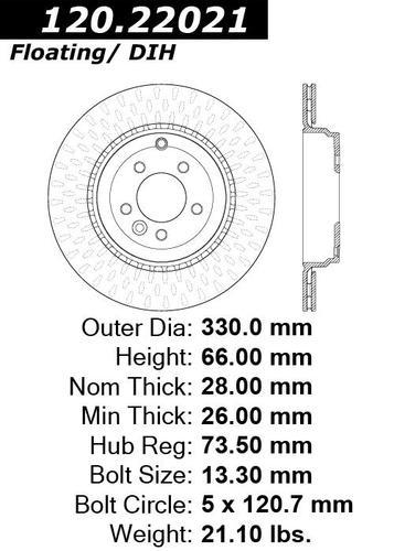 Centric 120.22021 rear brake rotor/disc-premium rotor