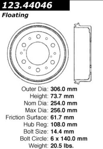 Centric 123.44046 rear brake drum-c-tek standard brake drums