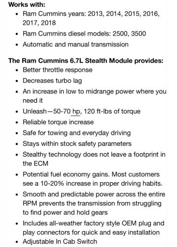 13-18 ram cummins stealth module warranty safe