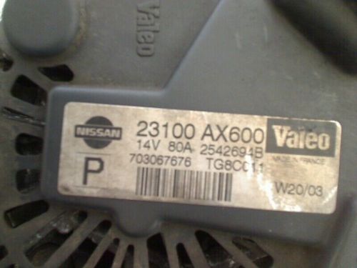 Alternator nissan micra (k12) hatchback 1.2 16v (cr12de) 2004 23100ax600-