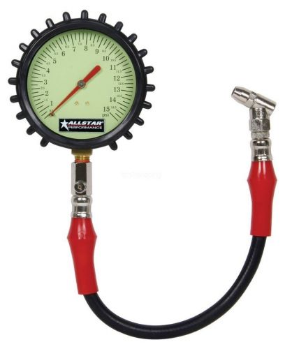 Tire air pressure gauge large 4&#034; 4 inch glow in the dark 0-15 psi imca usmts ump