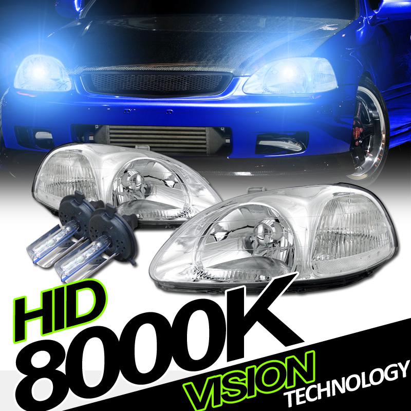 H4 8000k hid 96-98 civic coupe/hatchback/sedan chrome crystal head lights lamps