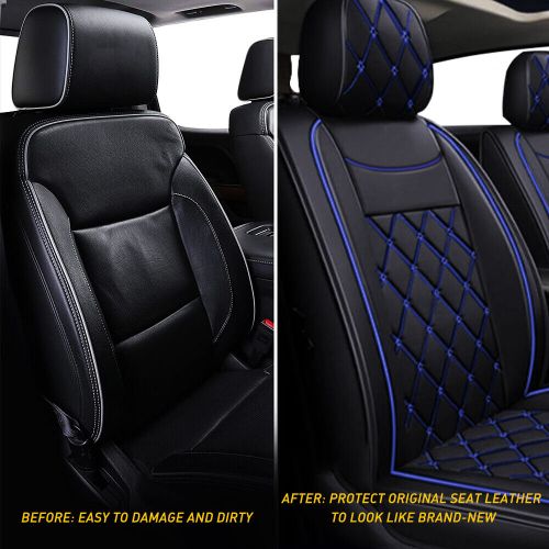 Leather car seat cover black+blue for 07-22 chevy silverado 1500 2500hd 3500hd