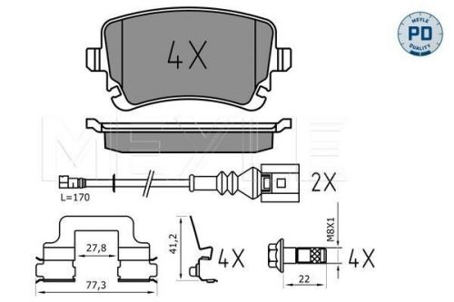 Meyle 025 233 2617-1/pd brake pad set for disc rear 58.7mm height fits audi vw