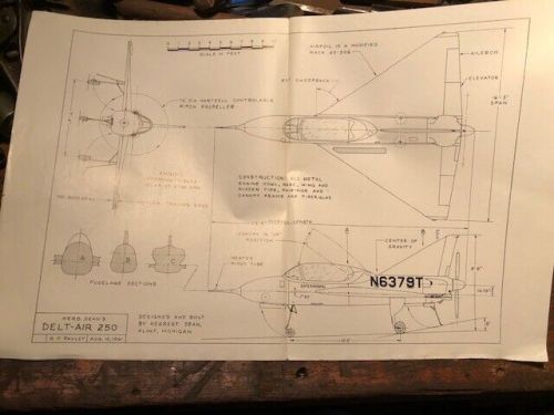 Vintage herb dean delt-air 250 experimental homebuilt airplane specs brochure