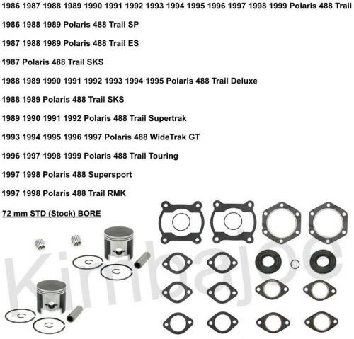 1986-1999 polaris 488 trail &amp; listed 72 mm std bore spi moly piston kits rebuild