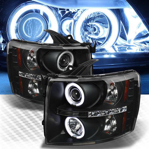 Ccfl halo led 07-13 chevy silverado projector headlights black head lights lamp