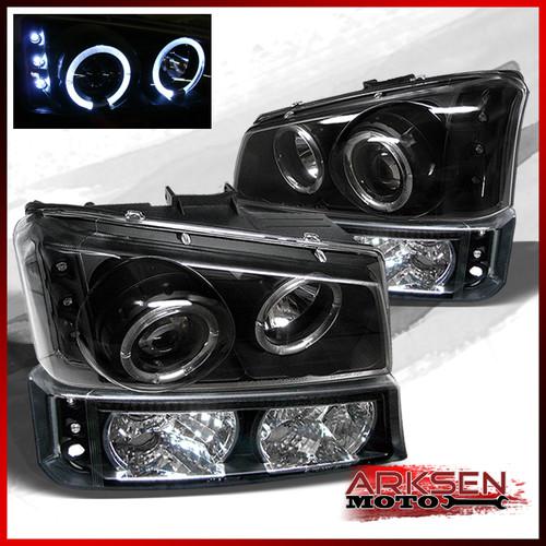 03-06 silverado halo black projector headlights+led bumper signal lamps pair set