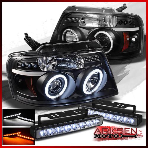 White/amber led fog lamp+ccfl halo led 04-08 ford f150 black projector headlight