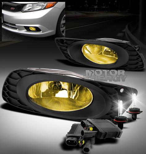 2012+ honda civic sedan 4dr bumper jdm yellow fog light+6000k hid+harness+switch