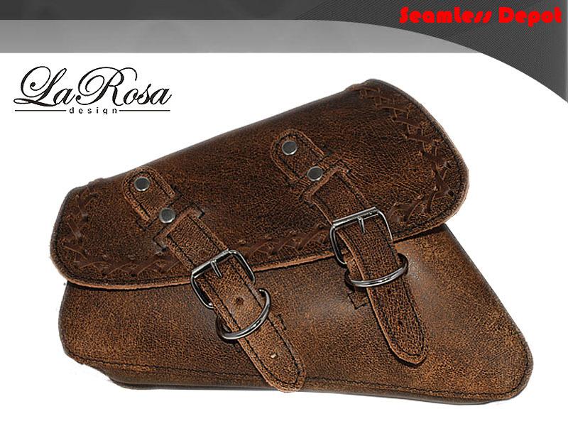 La rosa rustic brown leather harley sportster 883 48 laced left solo saddle bag