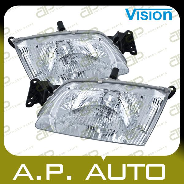 Pair head light lamp assembly 00-02 mazda 626 es lx with socket & mounts lh+rh