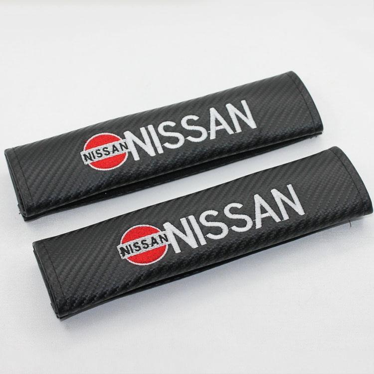 A pair carbon fiber car seatbelt seat belt cover shoulder pad pads for nissan 