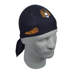 Skull cap bandana do rag embroidered skull w/flame