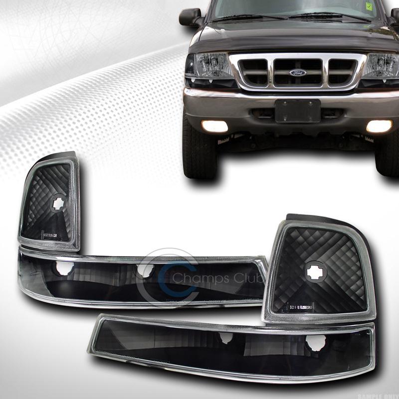 Depo blk clear lens signal parking bumper corner lights lamps 98-00 ford ranger