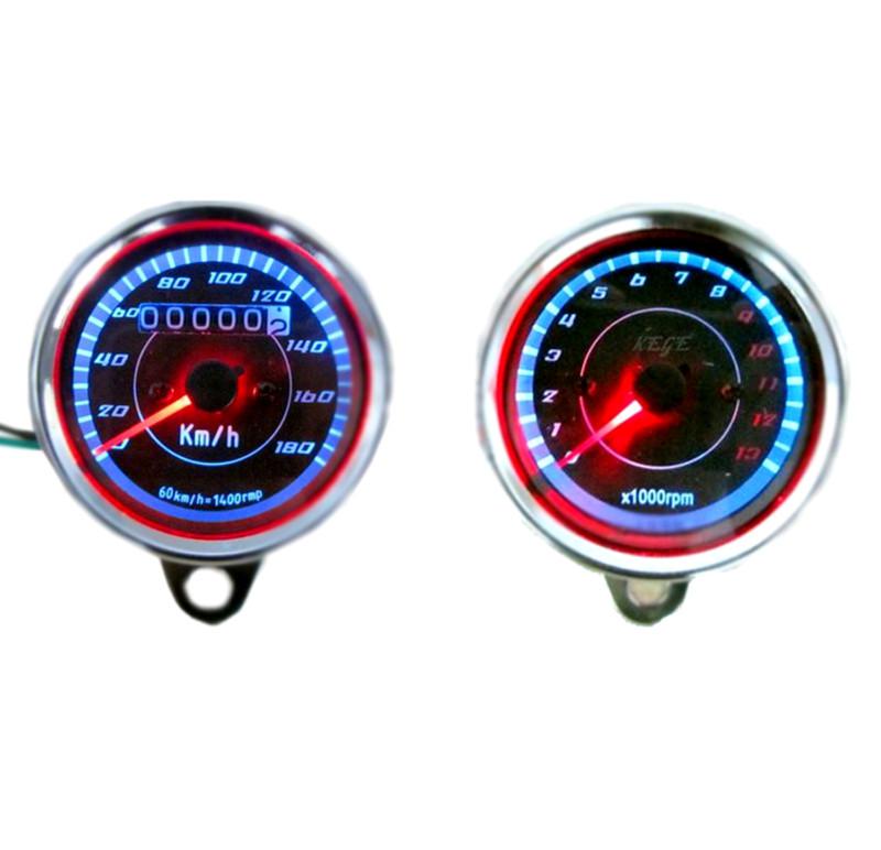 Universal led dual odometer speedometer + tachometer gauge for  all motorcycle
