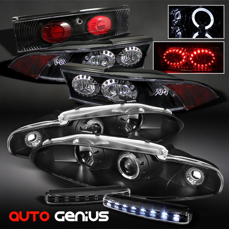 95-96 eclipse black projector headlights + led ring tail lights + daytime led