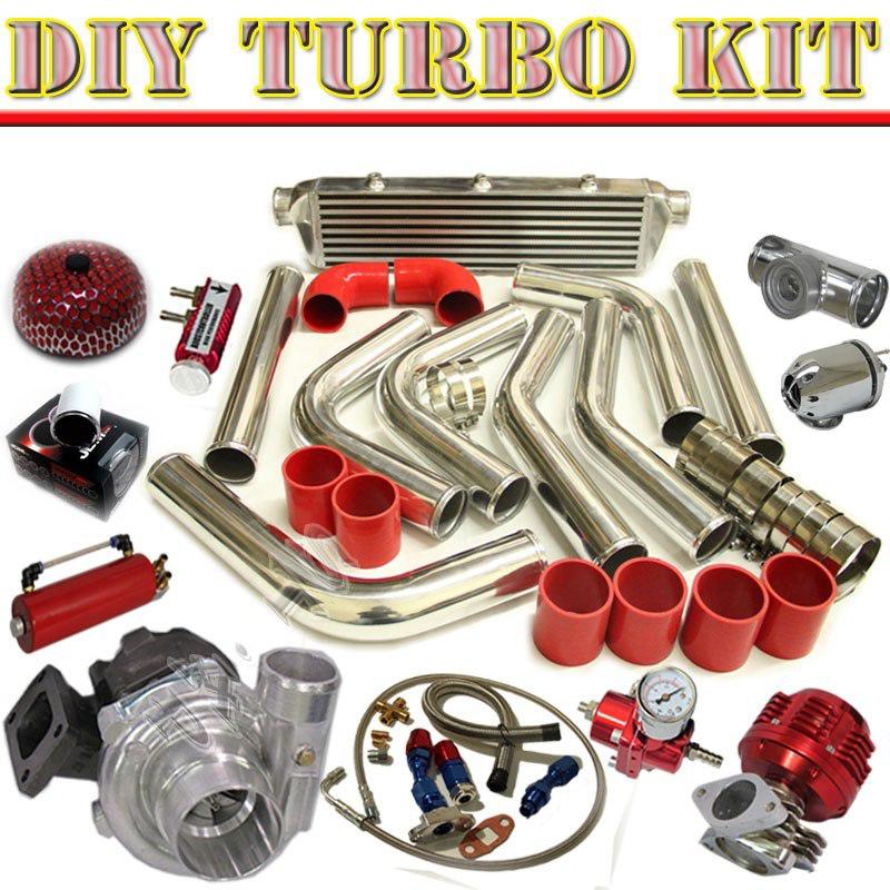 Diy t3/t4 turbo+28" intercooler+piping kit+jdm bov chrome+wastegate+fpr c/red