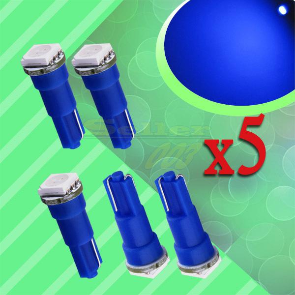 5pcs t5 1 smd blue dashboard wedge 1 led car light bulb lamp