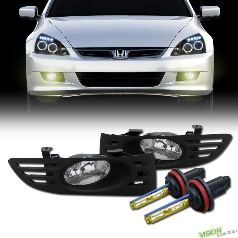 H11 3000k hid+clear lens driving/bumper fog lights lamps pair 03-05 accord coupe