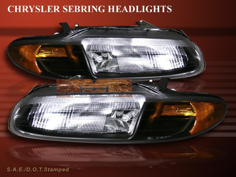 1996-2000 chrysler sebring convertible black housing headlights pair brand new