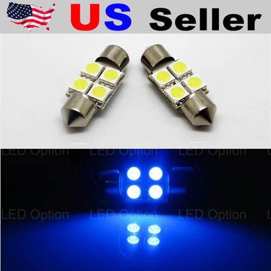 (2) ultra blue 1.25" 31mm 4-smt-5050 de3175 de3022 led bulbs for car interior