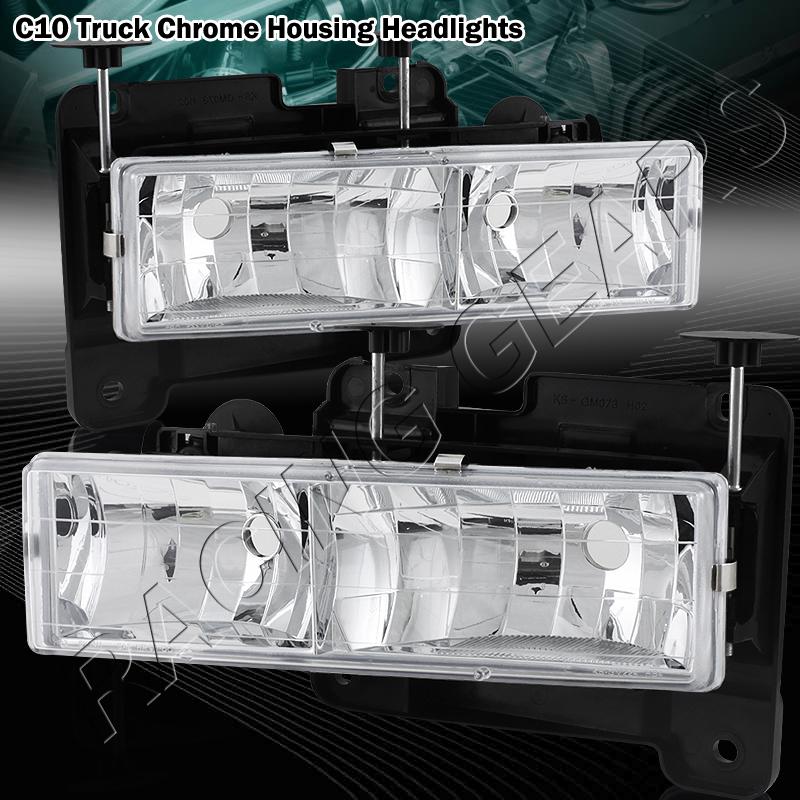 Chevrolet gmc c10 chrome housing chrome reflector clear lens headlights lamps