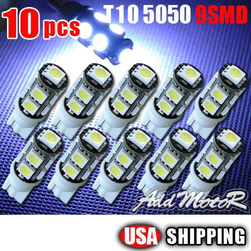 10 x super white t10 9-smd wedge 5050 led light bulbs 192 168 194 w5w 2825 158