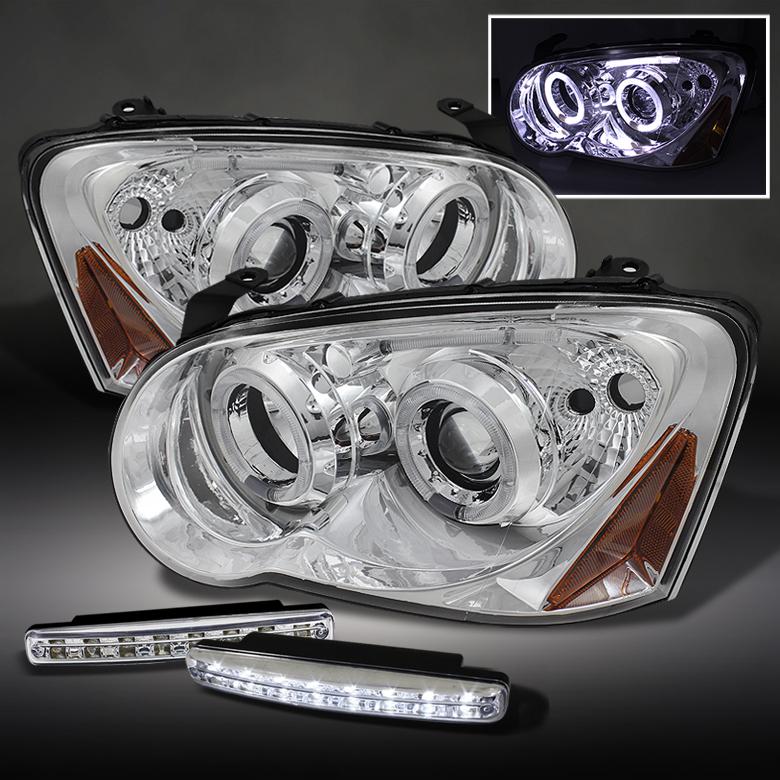 04-05 impreza wrx sti halo led chrome projector headlights+daytime running lamps