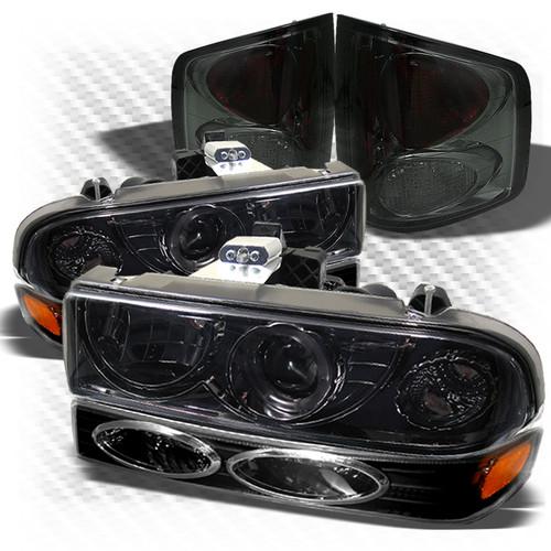 99-04 s10 smoked projector headlights + black bumper + altezza style tail lights