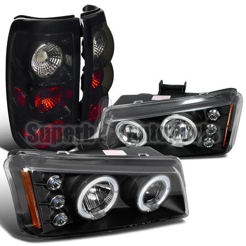 2003-2006 chevy silverado halo led projector headlights+glossy black tail lamp