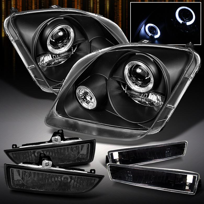 97-01 prulude black halo projector headlights+smoke fog lamp+black bumper signal