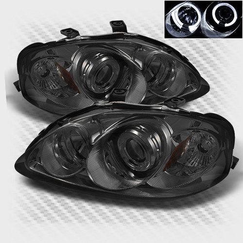 Smoked 99-00 honda civic dual halo projector headlights smoke head lights lamp