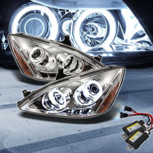 Slim 6000k xenon hid+ccfl halo 03-07 accord projector headlights head lights set